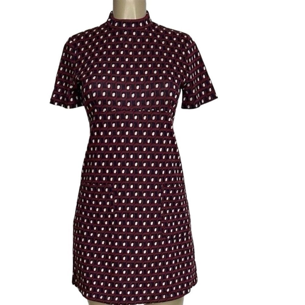Motivi Sheath Dress Women's Size 6 Red Geometric Print Pockets Mini Made Italy